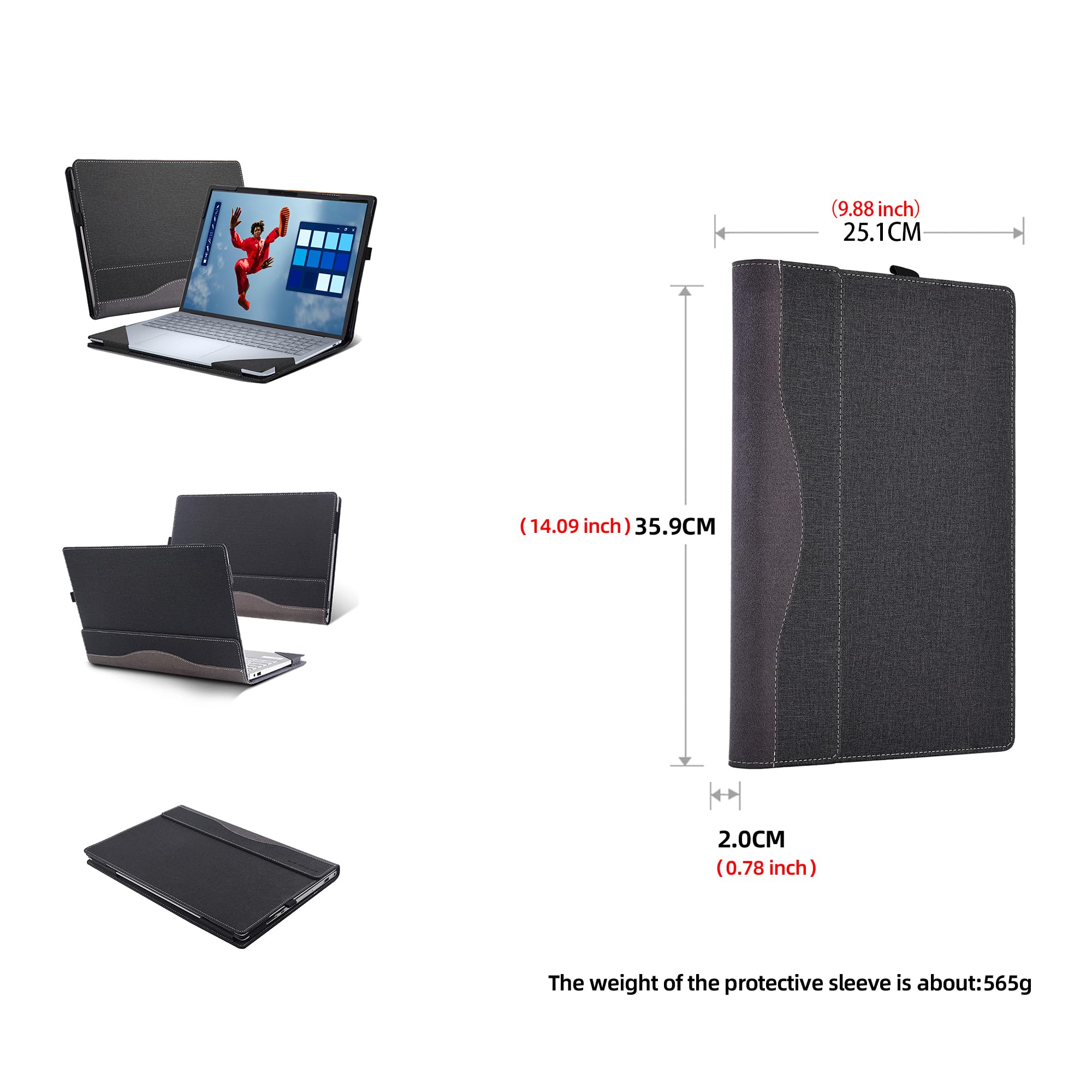 Funda para portátil Dell 16 Plus DB16250 |16 Plus 2 en 1 DB06250 [no otros modelos], funda protectora de piel sintética de 16 pulgadas, carcasa desmontable (gris oscuro)