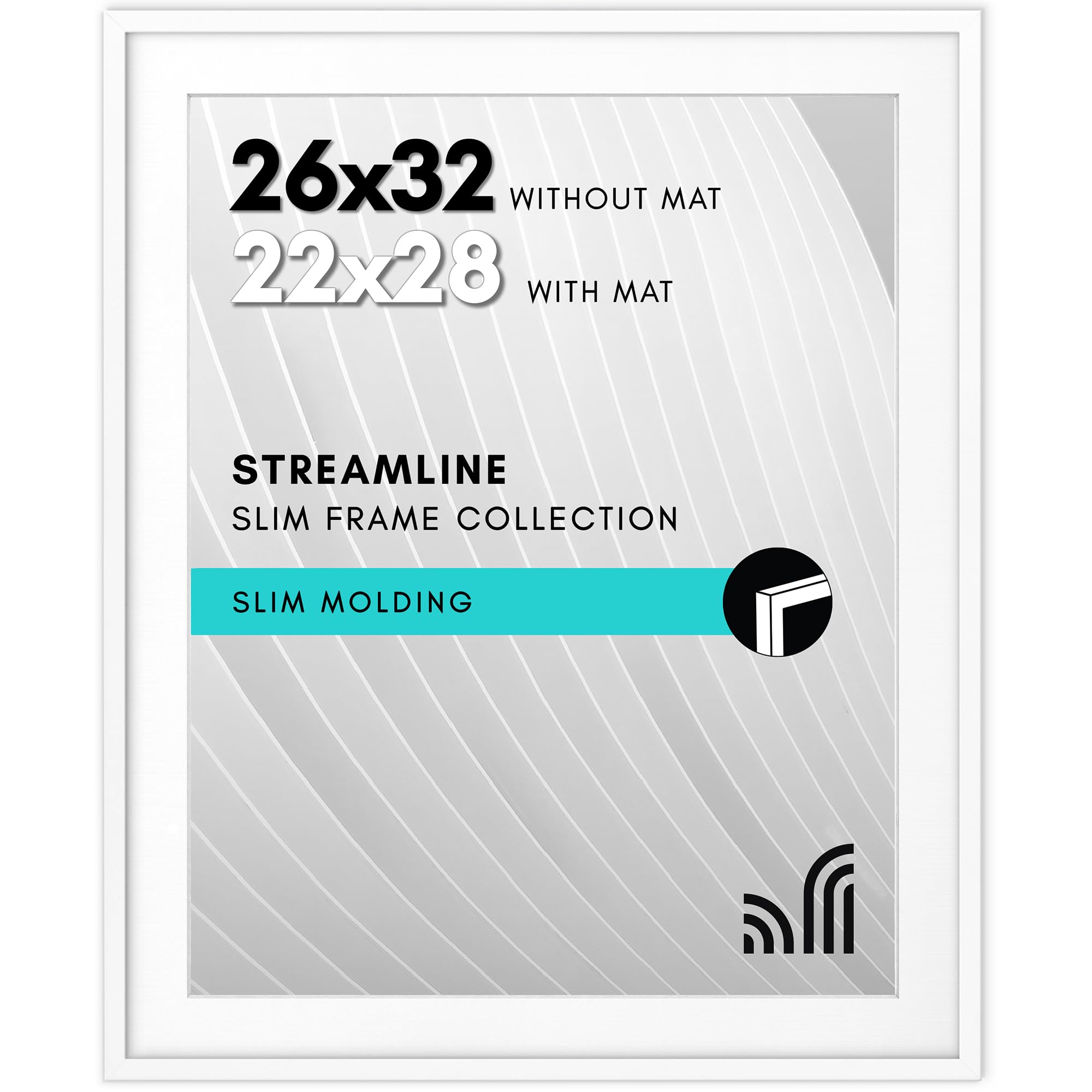 Americanflat 26x32 Picture Frame with Polished Plexiglass - Use as 22x28 Frame with Mat or 26x32 Frame Without Mat - Streamline Collection - Thin Photo Frame for Wall Display - White