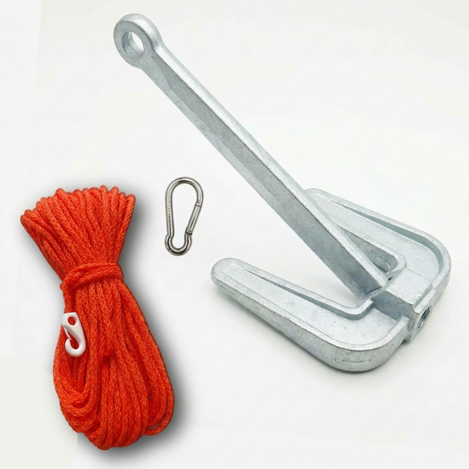 Ancora Hall in Ghisa Zincata a Caldo con Cima Galleggiante 30m e Moschettone Inox Inclusi – Ceppo Mobile per Barca e Gommone – Sabbia e Fango – 2Kg 3Kg 4Kg 6Kg 8Kg10Kg
