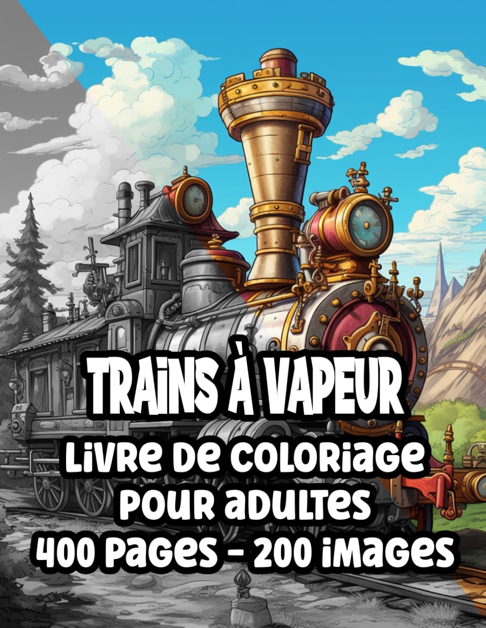 Livre de coloriage trains à vapeur :: 200 images - 400 pages pour adultes (French Edition)