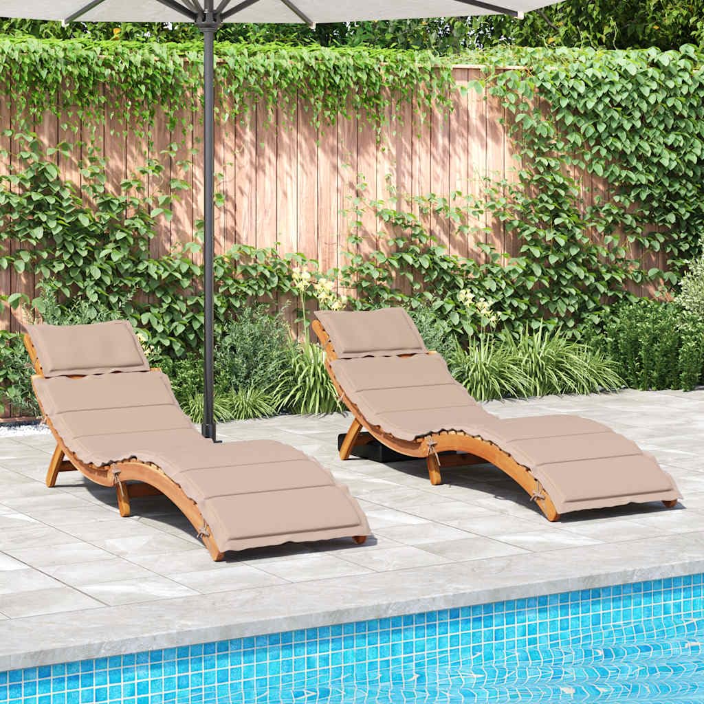 Leżaki z poduszkami, 2 szt., kolor taupe, lite drewno akacjowe, leżak ogrodowy z poduszką, składany, na basen, taras, balkon