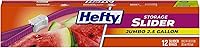 Hefty Slider Jumbo 2.5 Gallon Storage Bags, 12 Ct - BPA-Free MaxLock Seal, Stand & Fill Bottom for Food, Crafts & Travel