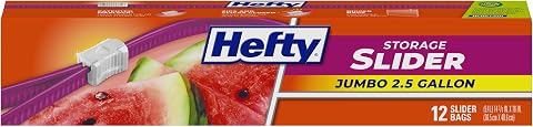 Hefty Slider Jumbo Storage Bags, Extra Large 2.5 Gallon Size, 12ct