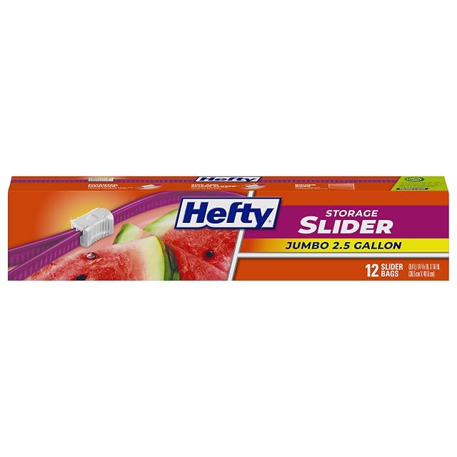 Hefty Slider Jumbo Storage Bags 2 5 Gallon Size 12 Count