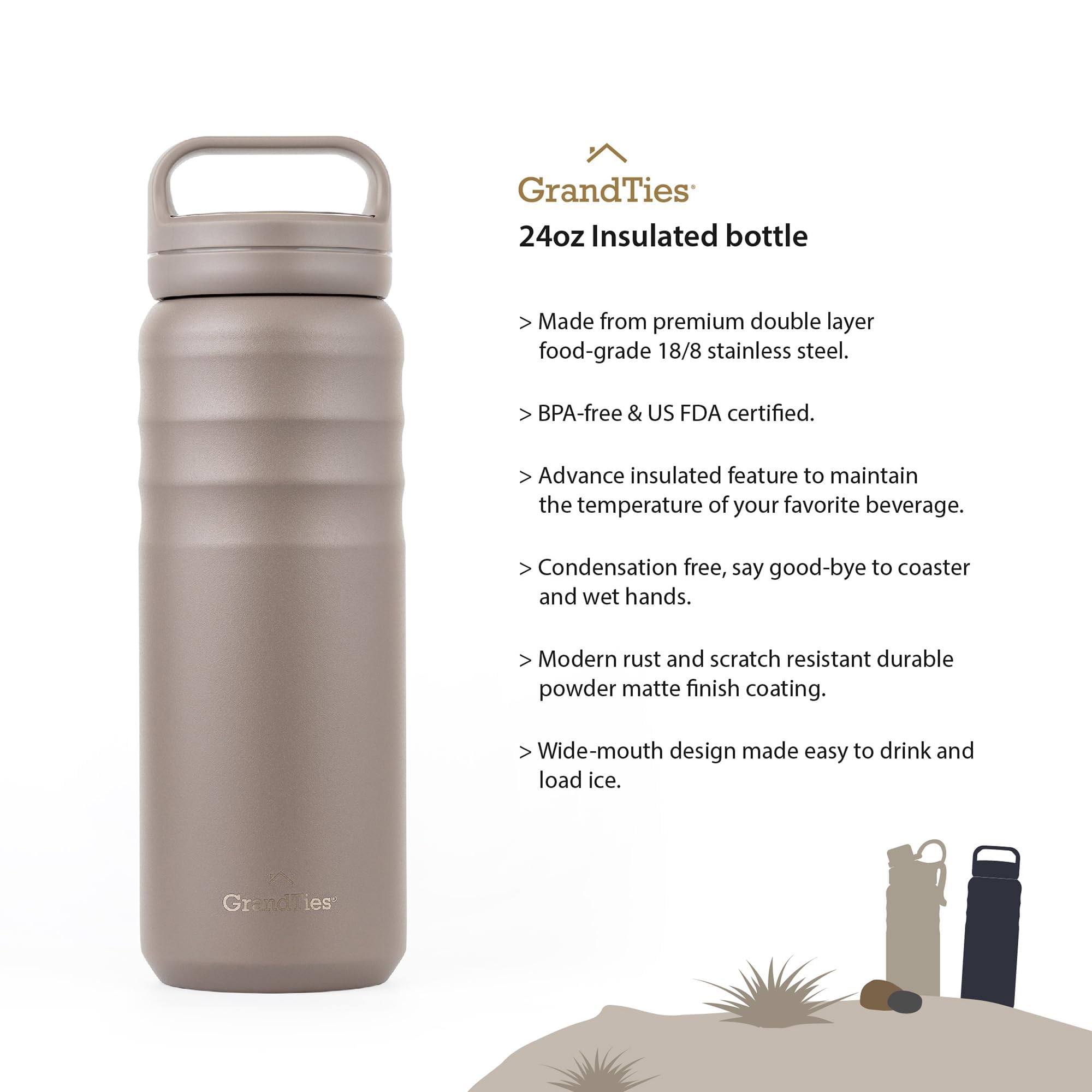 GRANDTIES 2 Lids Sports Stainless Steel Water Bottles - Image 2