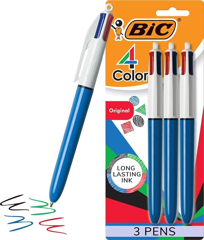 Bolígrafo retráctil original BIC de 4 colores, 1,0 mm mediano, paquete de 3 unidades
