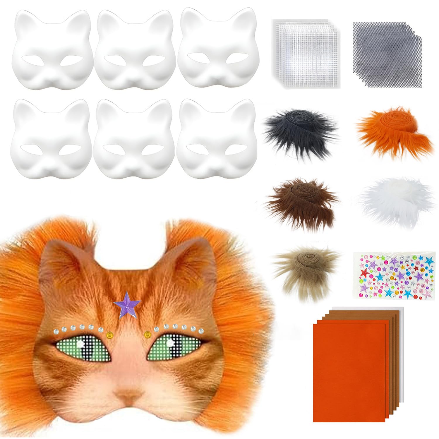 YIMINI Cat Masks to Colour, Make Your Own Mask Kits, Felt Cat Masks for Colouring, Cat Mask Craft, DIY Art Craft Mask Kit, Therian Mask for Halloween, Parties, Masquerade & Cosplay (C)