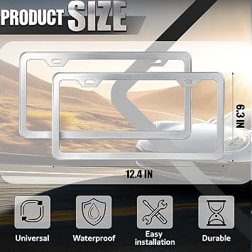 2-Pack License Plate Frames, Universal Aluminum Licence Plate Frame Holder, 2-Hole Narrow & Slim Design Holder with Screws & Caps, Universal Fit for Cars, Trucks, Various Vehicles-Silver