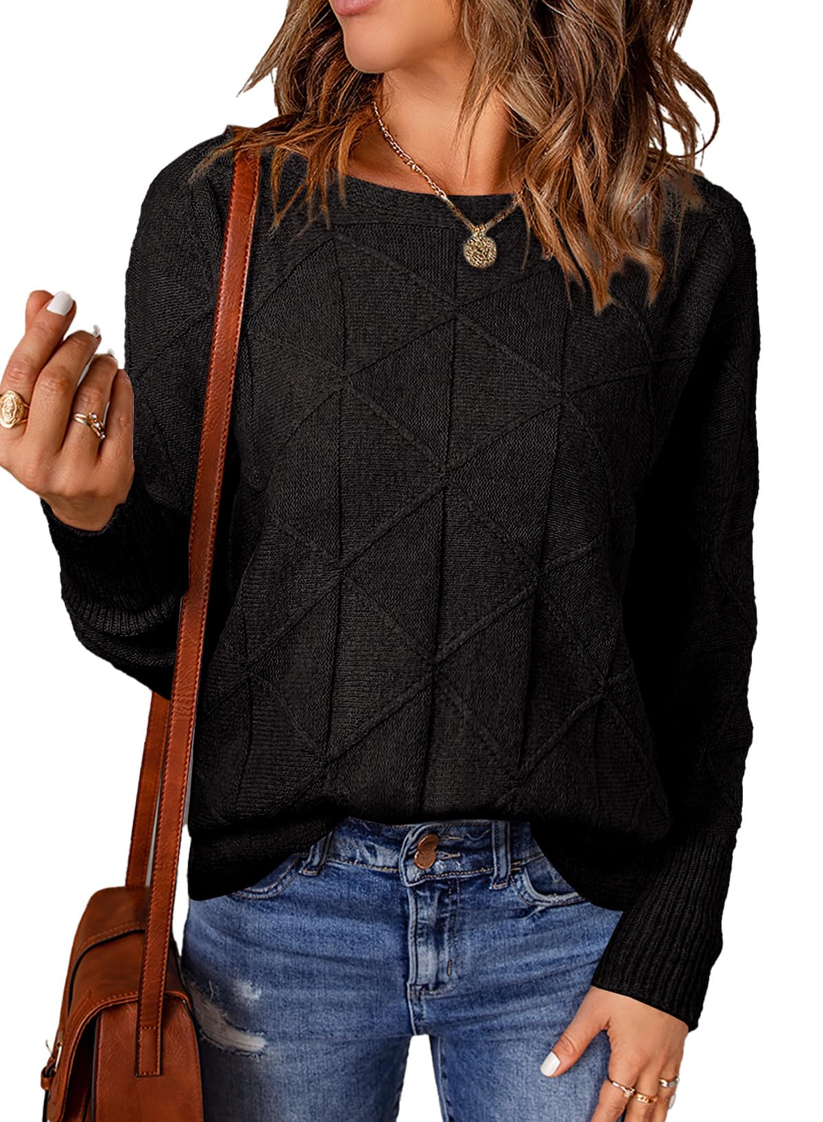 EVALESS Womens Crewneck Sweaters Batwing Sleeve Pullover Tops | Soft Lightweight Knit Sweater, Batwing Sleeve Loose Fit Clothes, Casual Fall 2026 Winter Outfits