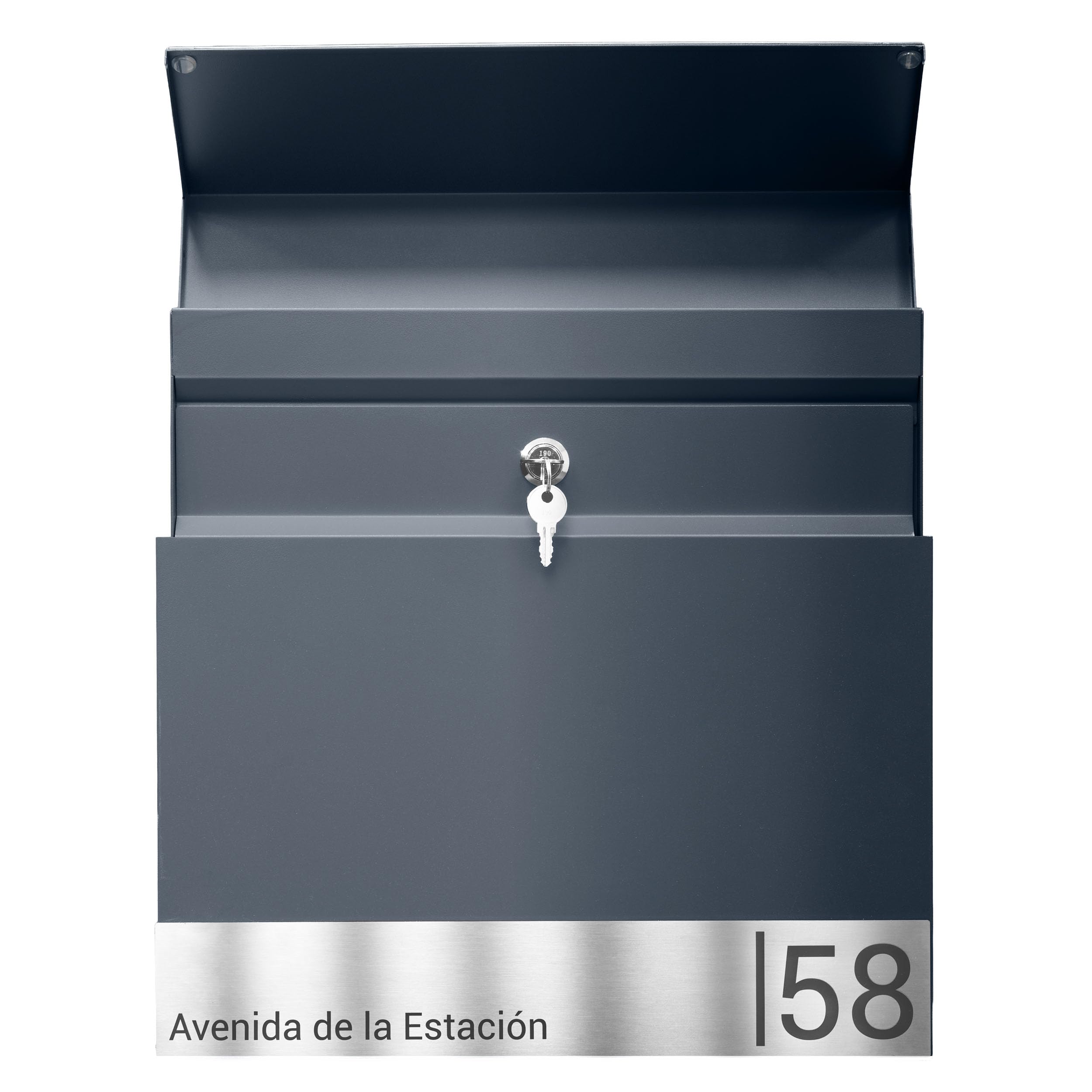 ARREGUI Plate E6525CA Buzón para Exterior Personalizable de Acero Soporte para Periódicos | Buzon de Pared (DIN A4) | Buzón para Casa con Placa de Acero Inoxidable para Nombre y Dirección | Antracita
