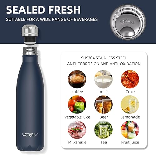 Miniatura 8 de WATERSY Botellas de agua de acero inoxidable, botellas de agua aisladas de 17 onzas  16.9 fl oz, botella de agua de metal cobalto mantiene la bebida