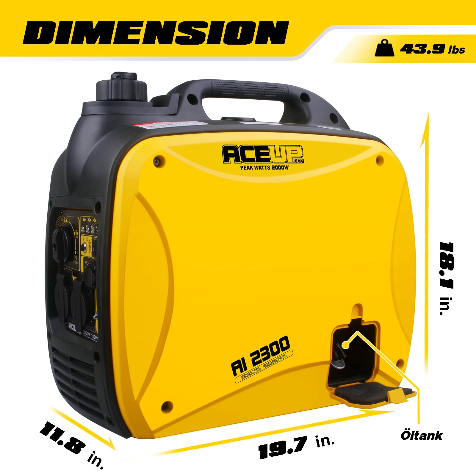 Aceup Energy 2000W Inverter Stromerzeuger Leise Benzin Stromgenerator mit USB und 230 V Steckdosen Tragbar Notstromaggregat für zu Hause Camping Festival Boote 4 Takt 19,9kg