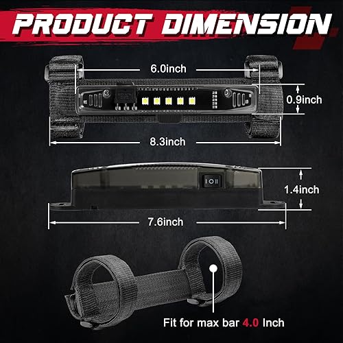 Miniatura 2 de OFFROADTOWN Luz de cúpula UTV universal para montaje en barra enrollable, luz LED de cúpula alimentada por baterías, luz interior del coche, luz de