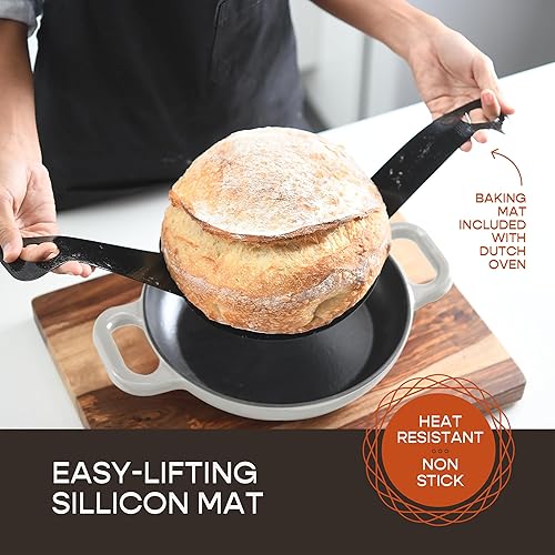 Miniatura 2 de Horno holandés de hierro fundido esmaltado para hornear pan de masa madre  Olla de 6 cuartos de galón con tapa  Juego de utensilios de cocina de