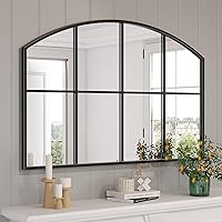 Brauthon Black Arched Window Pane Mirror 42x28 - Farmhouse Large Wall Mirror for Living Room, Bedroom, Entryway, Hallway