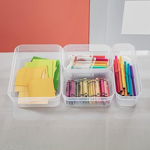 Miniatura 6 de Sterilite Contenedores de almacenamiento medianos con borde resistente y parte inferior texturizada para escritorio y organización del hogar,