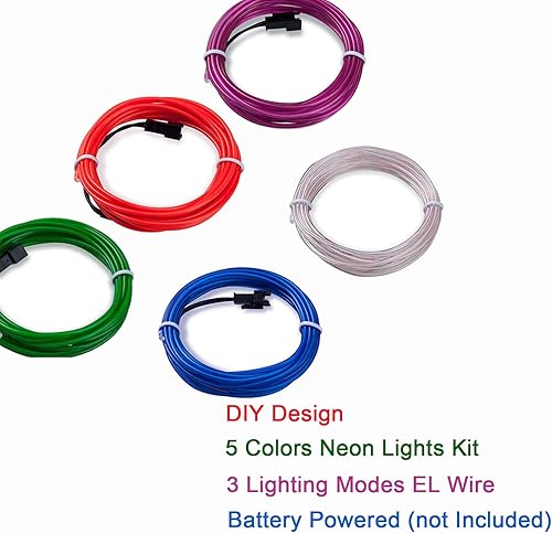 Miniatura 6 de ILEBYGO Kit de luces de neón de alambre EL de 3.28 pies con inversor de batería AA portátil para decoración de fiestas de Halloween y Navidad