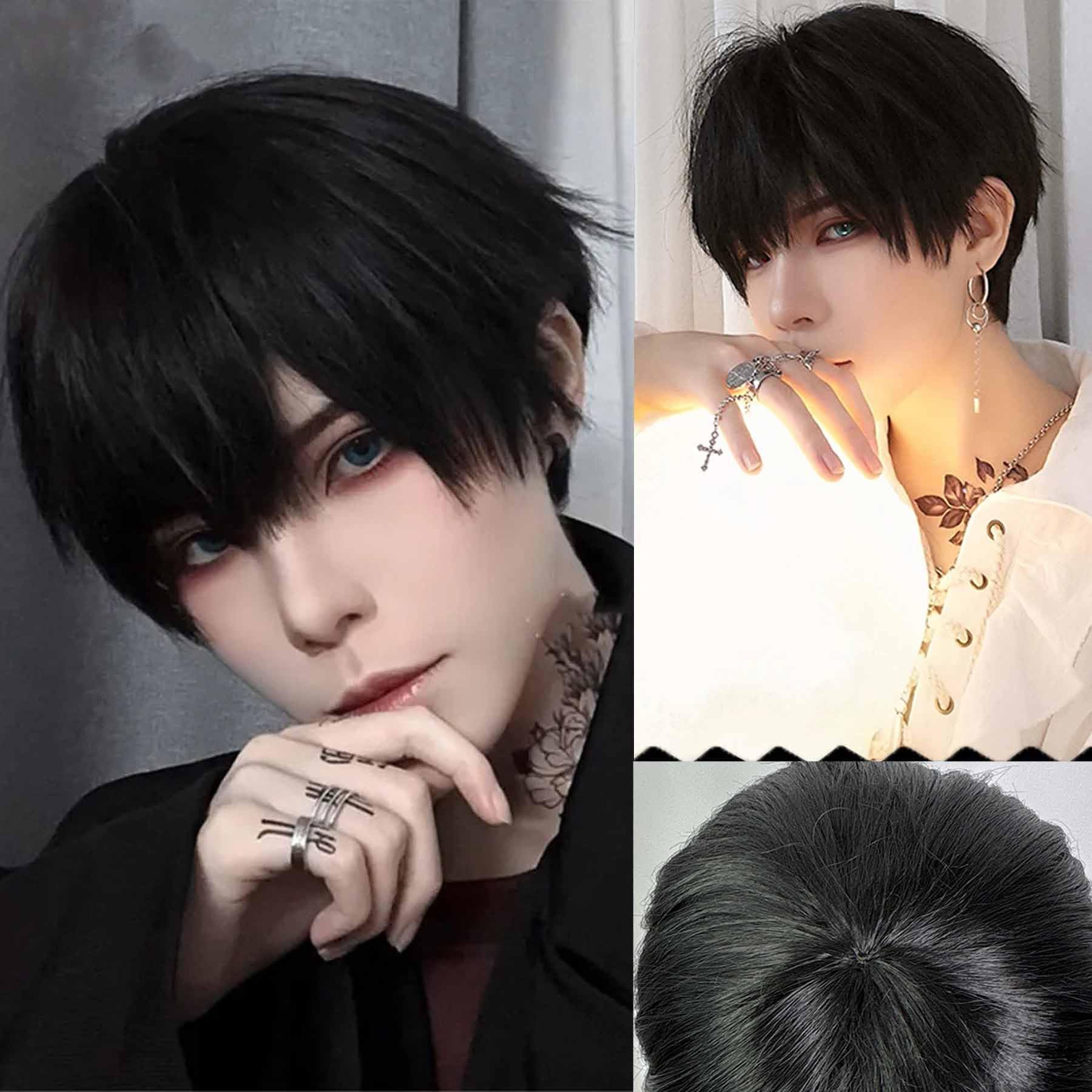 Peluca Cosplay Negra De 27 Cm Para Hombre, Pelo Corto Para Halloween Y Carnaval