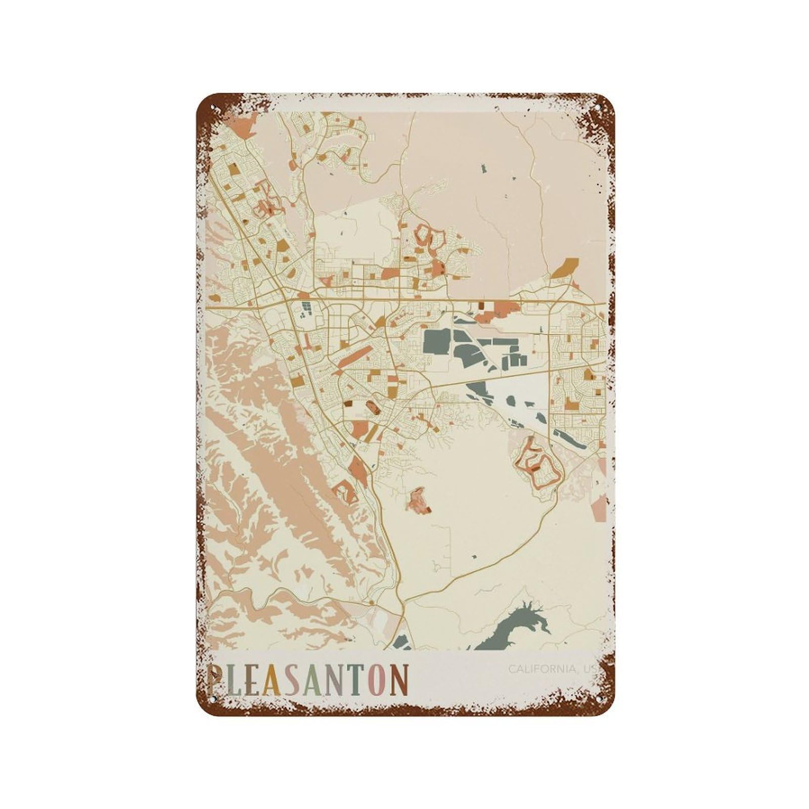 xiaoxiaoshen Pleasanton Map California Travel Gift Boho Wall Decor Art Metal Tin Poster Modern Home Decor Art Home Bar Shop Decorations Vintage Sign 30x20cm