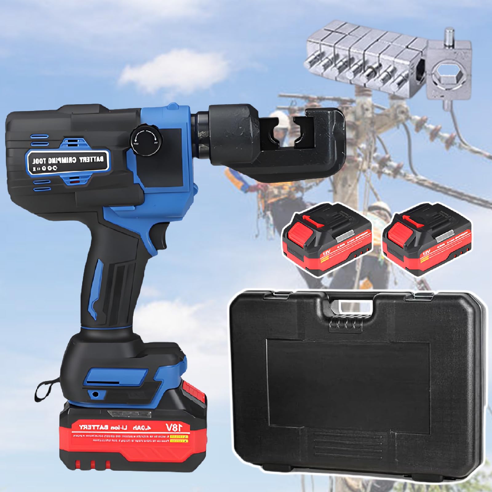 SENJINGHUA Electric Hydraulic Crimping Tool, Cable Wire Copper/Aluminum Terminal Lug Crimper Pliers Rechargeable Electrical Tools for 4-300mm² Cu & Al Terminals,CD70
