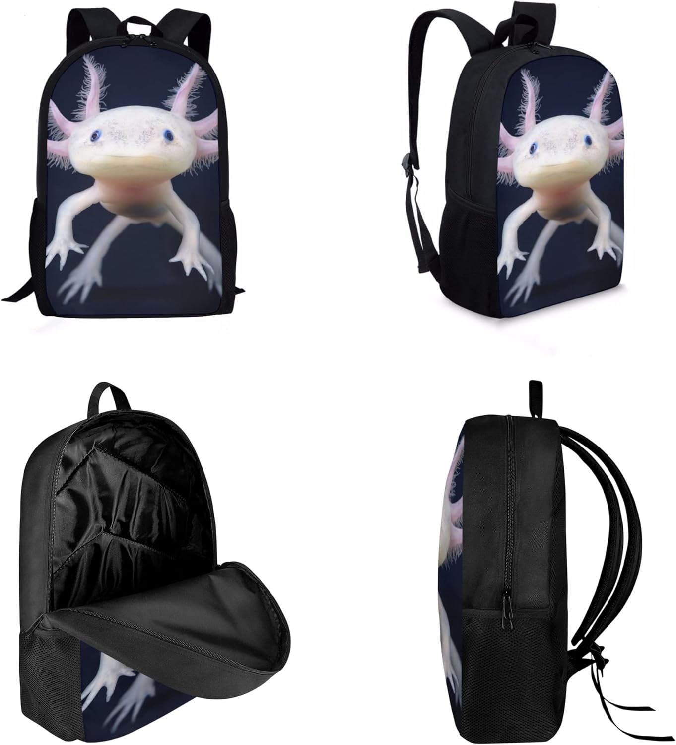 AmzPrint Axolotl Animal Print Bookbag With Lunchbox For Girls American Children Back To School Gift 3pcs Backpack Set