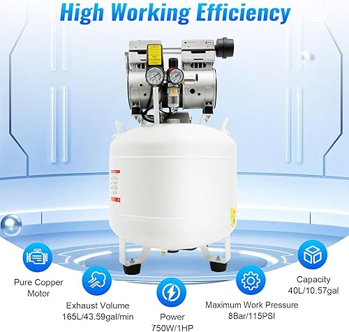 Miniatura 3 de Compresor de aire dental sin aceite médico de 40L Ultra silencioso sin aceite Compresor de aire portátil Bomba de aire 110V 165 litrosminuto