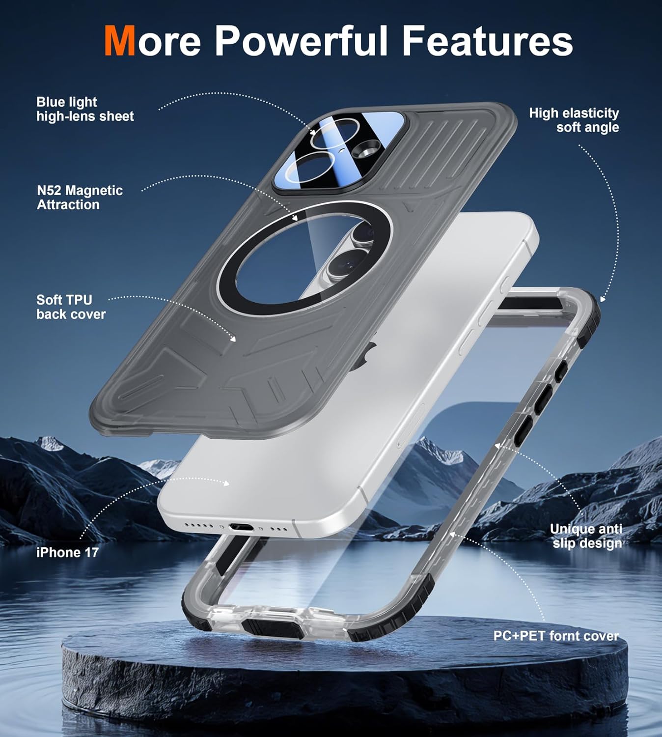 SPIDERCASE Magnetic for iPhone 17 Case Waterproof,[Built-in Screen & Camera Protector] [IP68 Underwater] 12FT Military Shockproof, Dustproof, Anti-Scratched Phone Case,Black/Clear