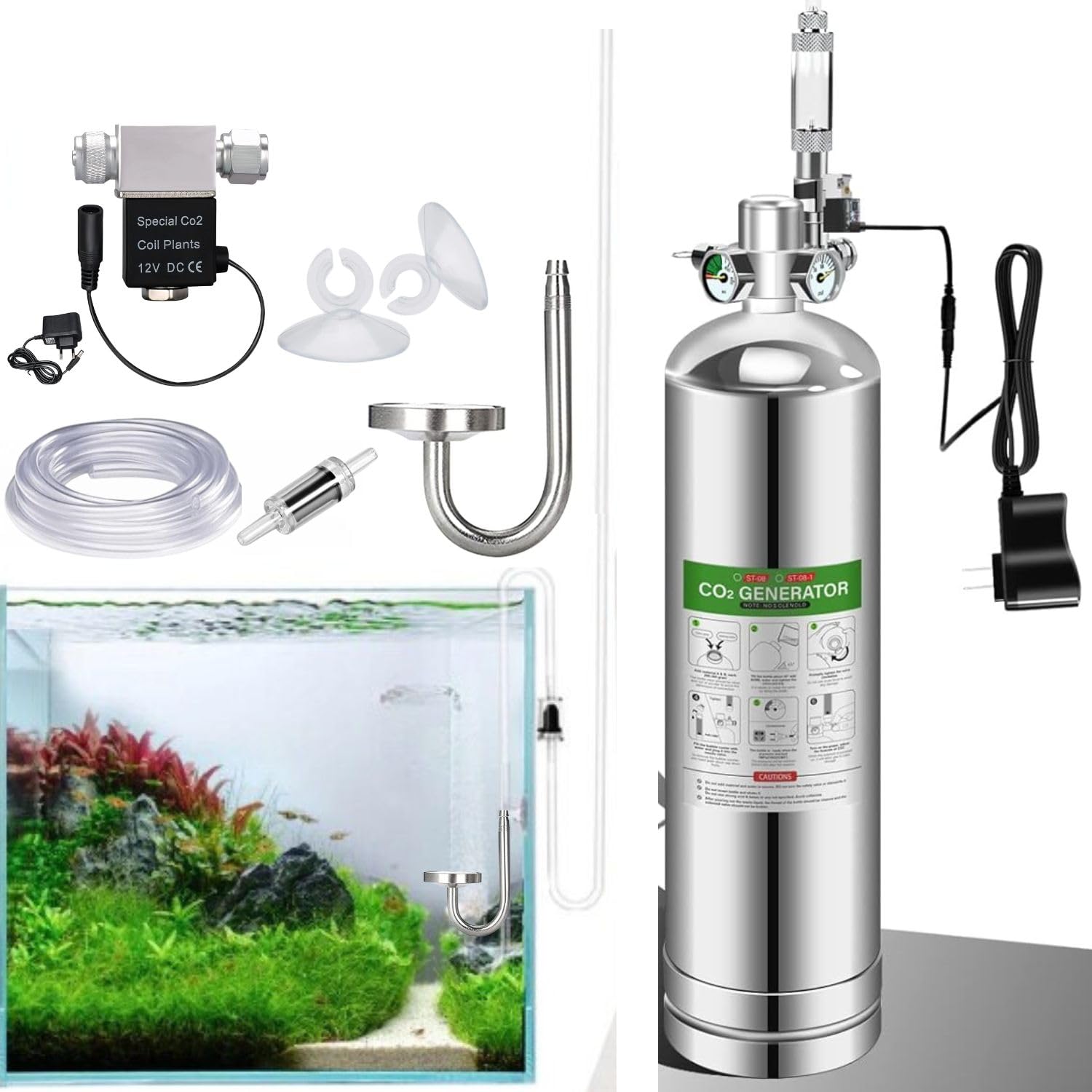 2L Stainless Steel Planted Aquarium DIY Co2 Generator (Citric Acid & Baking soda not Included) with Solenoid Valve, Pressure Gauge, Control Valve, Metal Bubble Counter, Co2 Tube & Flat Diffuser-image-49