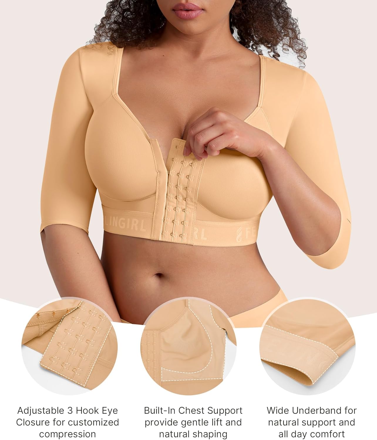 FeelinGirl Arm Compression Sleeve Women Upper Arm Shaper Post Surgery Front Closure Shapewear Bra - Image 5