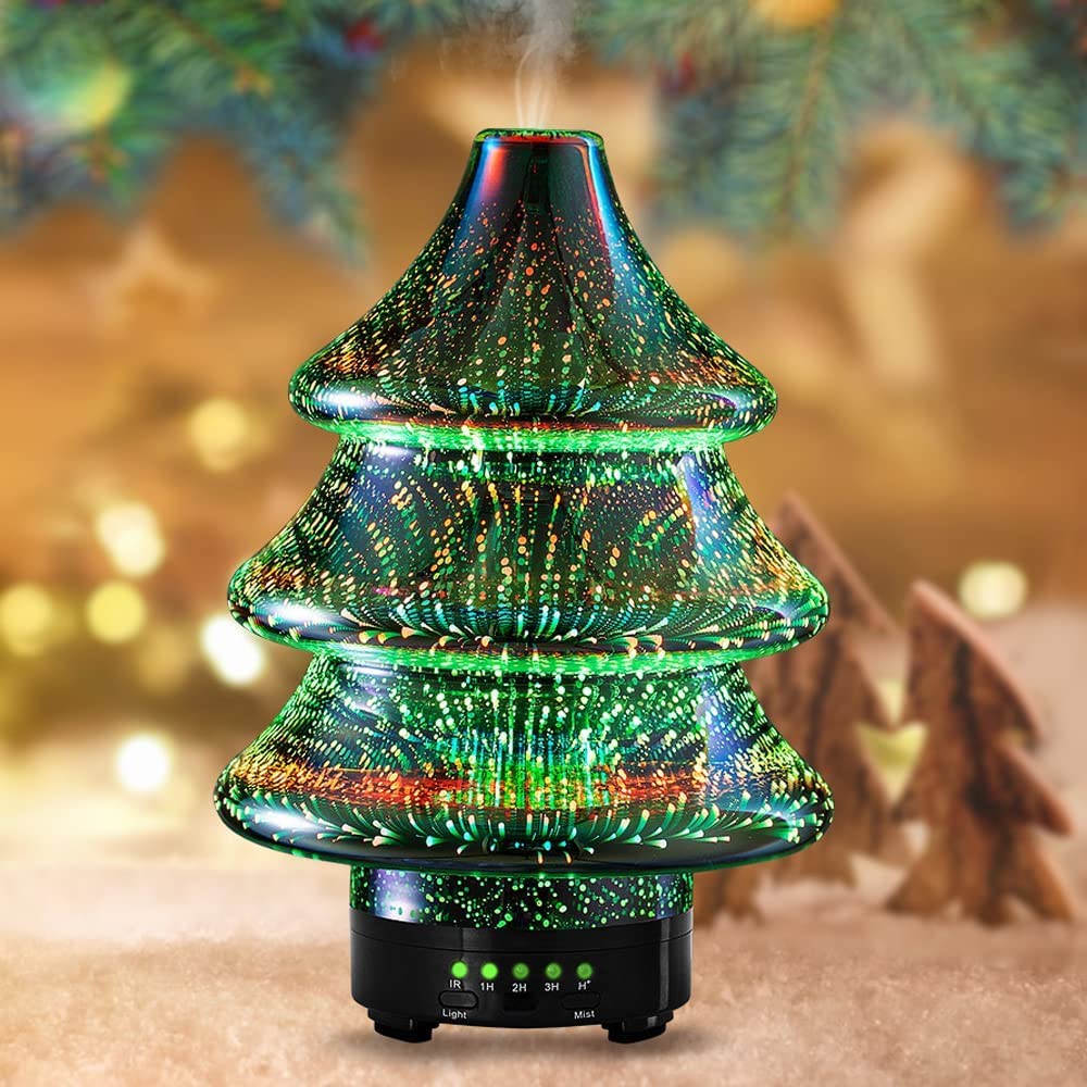 Aromatherapy Essential Oil Diffuser 90 ML,Christmas-Tree-Shaped Aromatherapy Humidifier, Ultrasonic Cool Mist Aroma Diffuser, Whisper Quiet Humidifier and 7 Colors for Home Office (3D Firework)