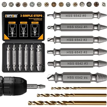 Screw Extractor Set 9 Pieces HSS 6542 Left Extractor Set with 3 Twist Drills Screws Extraction Tool for Damaged or Broken Screws