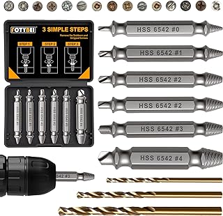 9PCS Damaged Screw Extractor Set, Hardness 65HRC, Upgraded Model HSS 6542, Removal Tool and 3 PCS Twist Drill Bit, General Bit Set Double Ended for Damaged Broken Stripped Screws
