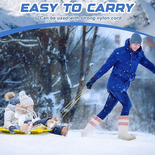 Miniatura 6 de 8 trineos de nieve de 25.2 pulgadas para niños y adultos, trineos de nieve de invierno de plástico con asas, platillo de nieve resistente, trineo