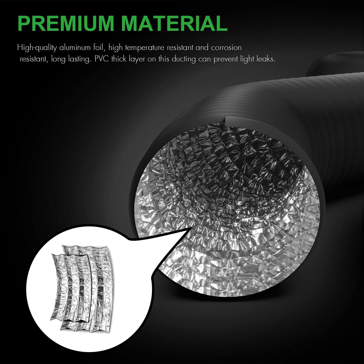 iPower 12 Inch 8 Feet Aluminum Ducting 4 Layer Protection Dryer Vent Hose, for HVAC Ventilation and Exhaust with 2 Clamps, Black