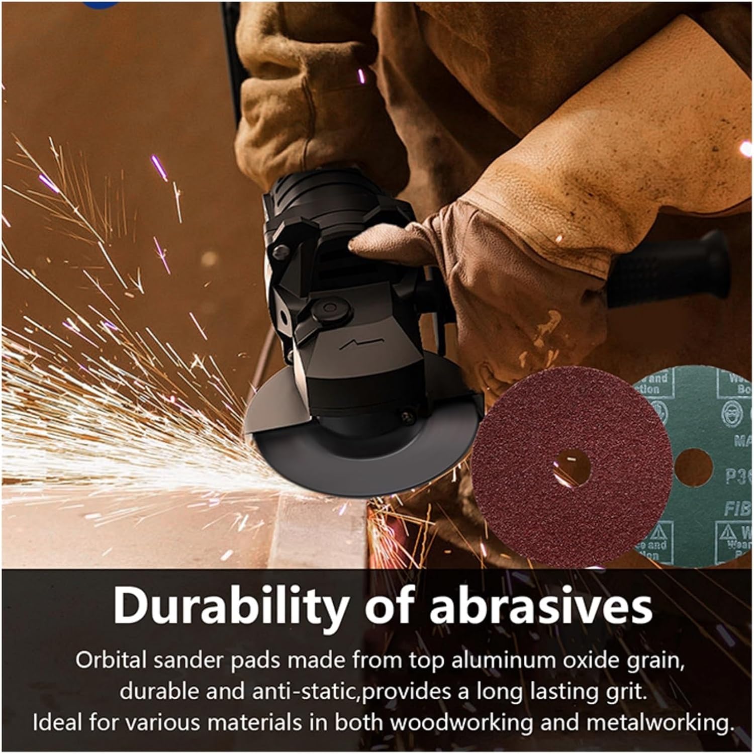 50Pcs 5 Inch Resin Fiber Disc Grinding Sanding Discs with 5/8" Arbor for Angle Grinder Rotary Abrasive Tool Accessories