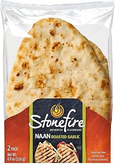Stonefire Garlic Naan Bread - Authentic Hand-Stretched Tandoor-Baked Flatbread with Buttermilk & Ghee, 8.8 oz 2-Pack