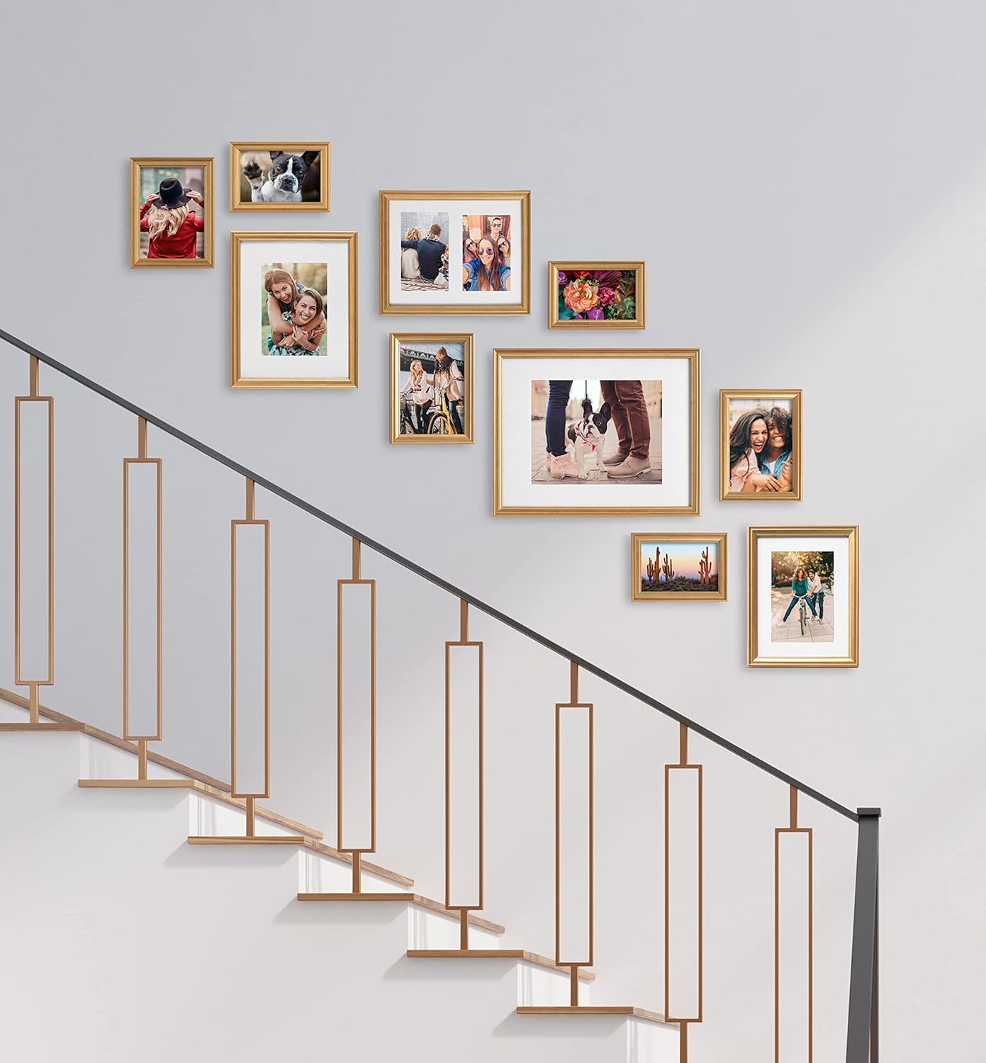 Kate and Laurel Adlynn Photo Frame Set, Set of 10, Varying Sizes, Gold, Traditional Glam Frame Collection for Wall