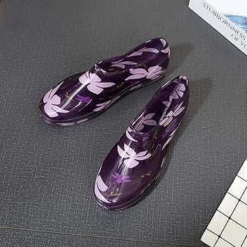 Lnrueg Garden Rain Shoes Printed Stretchy Lightweight Rain Footwear Rain Boots Rainy Shoes for Women Outdoor Mud Puddles Shoes