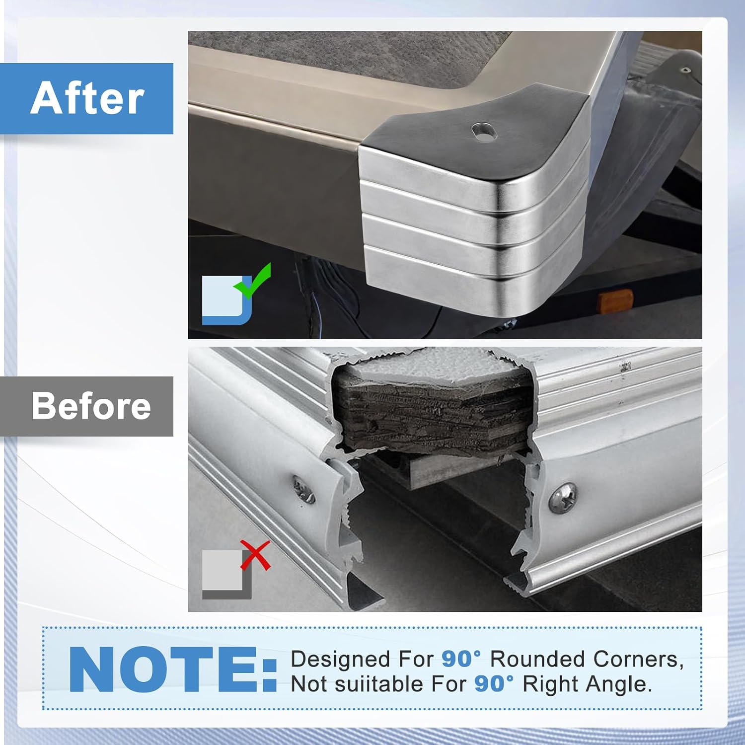 Aluminum Pontoon Boat Corner Cap for 90° Rounded Corners | Not Fit Right Angles, Durable Aluminum Casting Fits 90° Rounded Corners, Height:3-1/8" to 3-3/16", Top: 3-1/8" to 3-3/16"