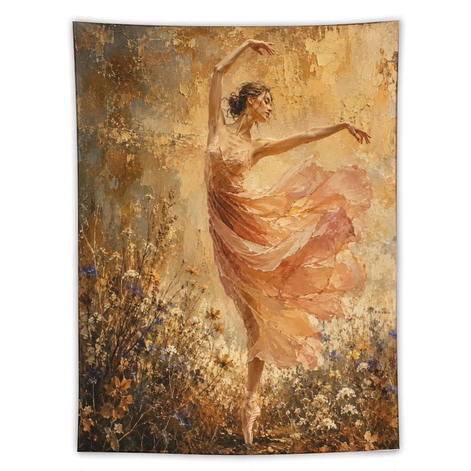 W7C8U2X3 Peach Floral Ballerina Wall Tapestry, Wildflower Meadow