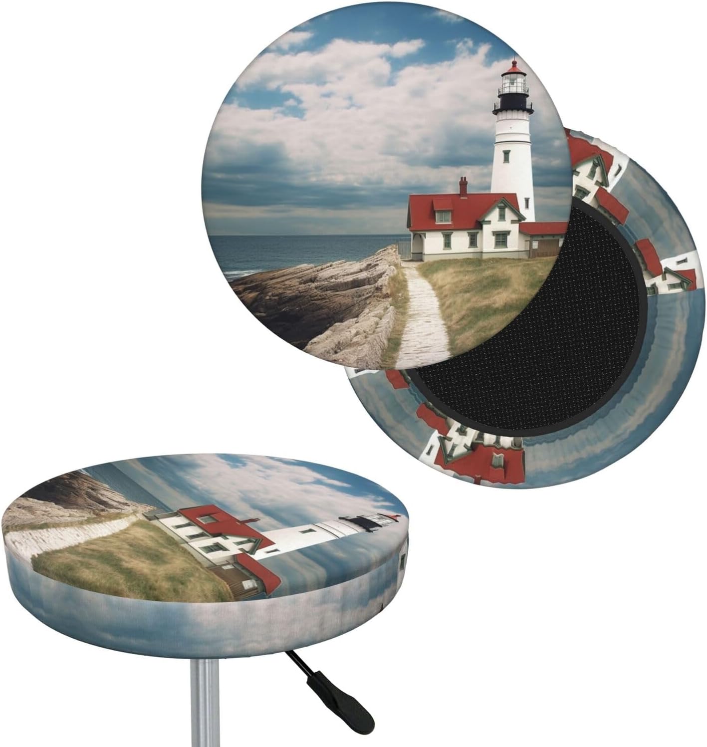Bar Stool Cover Round Elastic Stool Cushion Covers Lighthouse Backdrop Bar Chair Cover Washable Stool Cushion Slipcover Stretch Stool Seat Covers for 12-14 Inch Chair