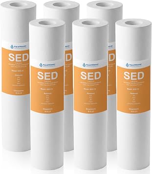 5 Micron 10" x 2.5" Sediment Water Filter Cartridge, 6 Pack | Whole House Water Filter Replacement, Compatible with Standard 10-Inch RO & Well Water Filter Systems, HF-150A, WH-S200-C