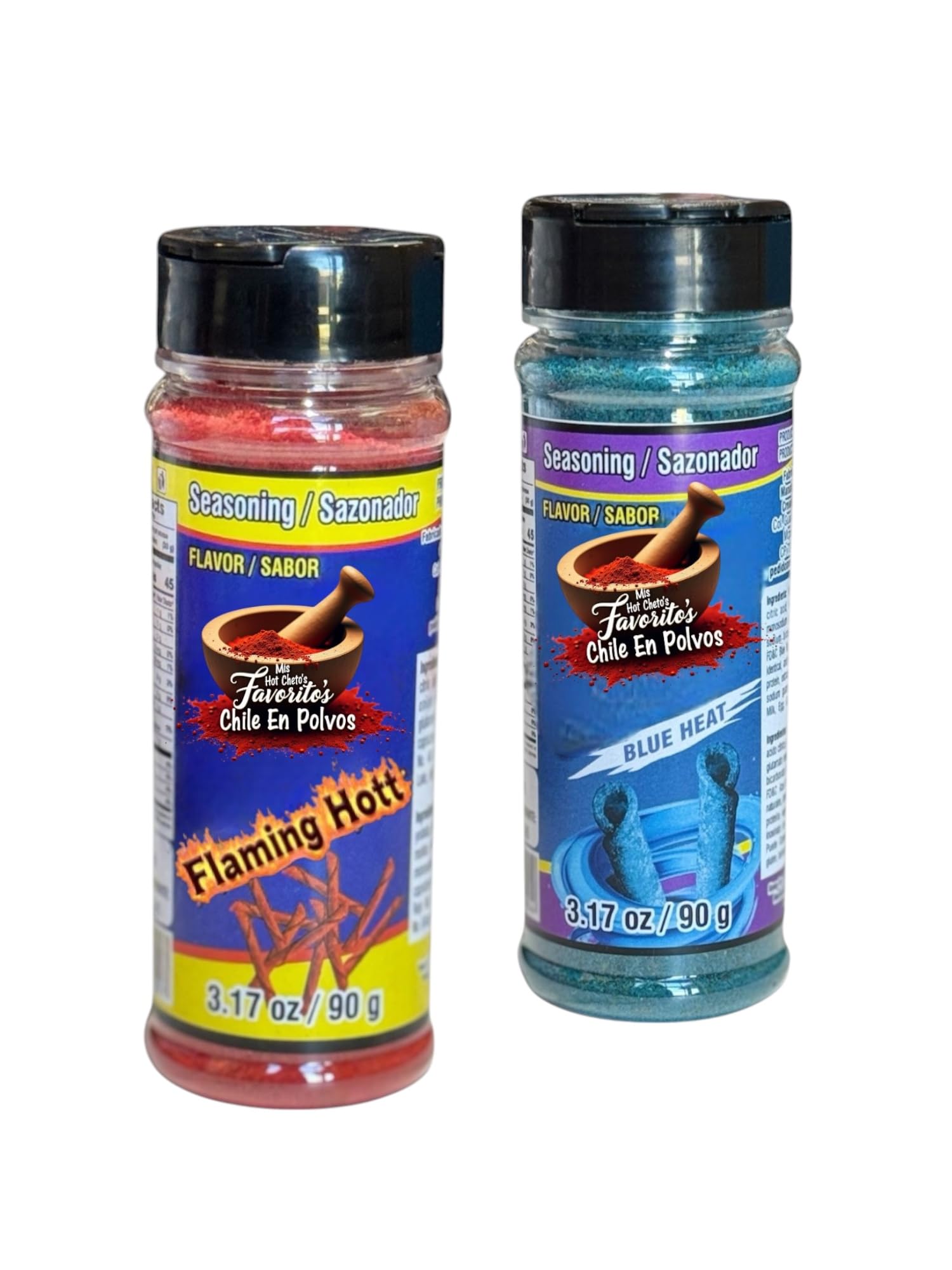 Blue Taki/Flaming Hott Flavored Chili Powder pack of 2 (2 Pack, Blue Taki Flavored, Flaming Hott Flavored)