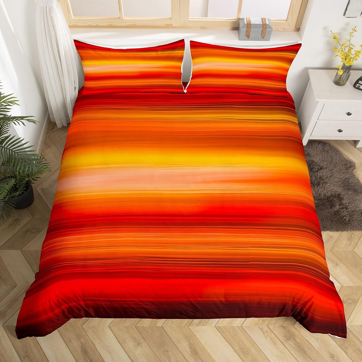 Orange Red Print Comforter Cover Gradient Orange Bedding Set Romantic Color Duvet Cover for Children Kids Boys Girls Microfiber Yellow Dark Red Bedspread Cover Room Decor Bedclothes King Size
