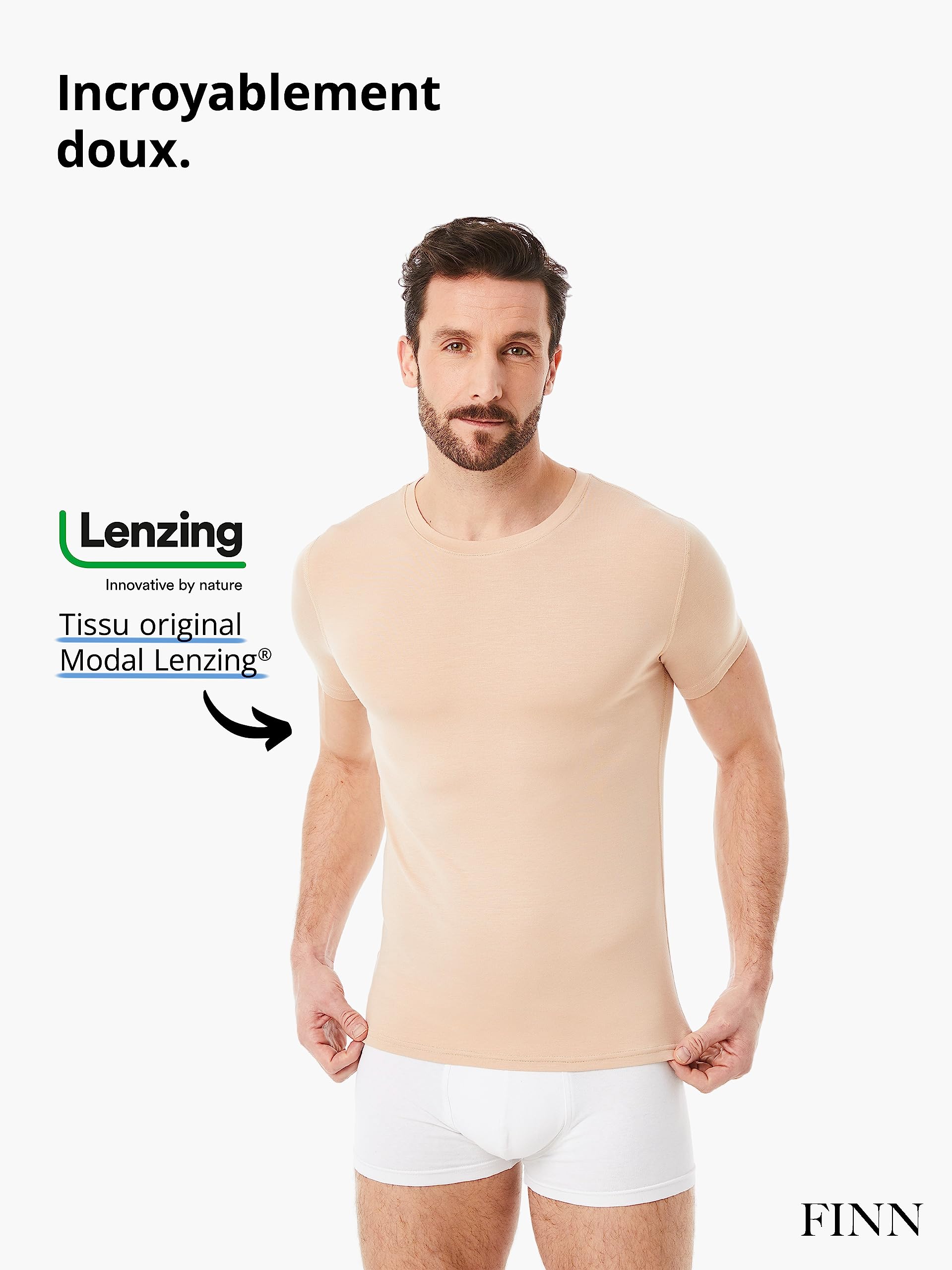 FINN Maillot de Corps Business pour Homme à Manches Courtes avec Col Rond - sous-Maillot en Tissu Original Lenzing® Modal - Le T-Shirt Parfait sous Une Chemise et Un Costume