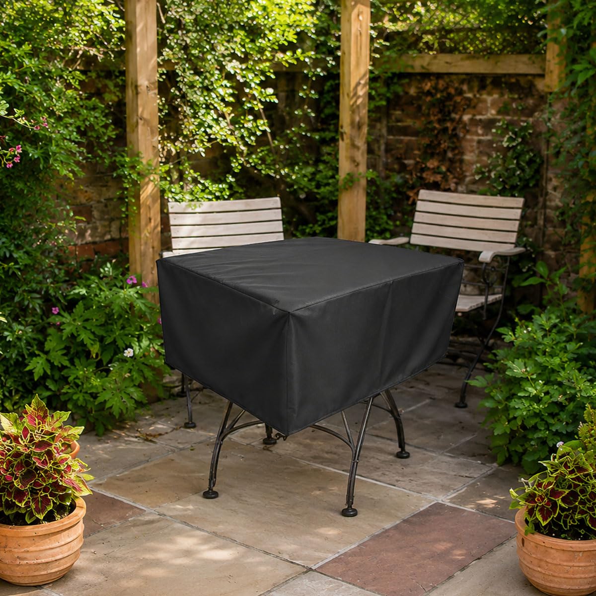Hcfklig A Waterproof Garden Furniture Cover, 210 D Oxford Polyester Patio Table Cover, Silver Coated Outdoor Protector With Djustable Drawstring For Rattan Table Chair Set, Bla(Size:325 X 208 X 58 Cm,Color:a)