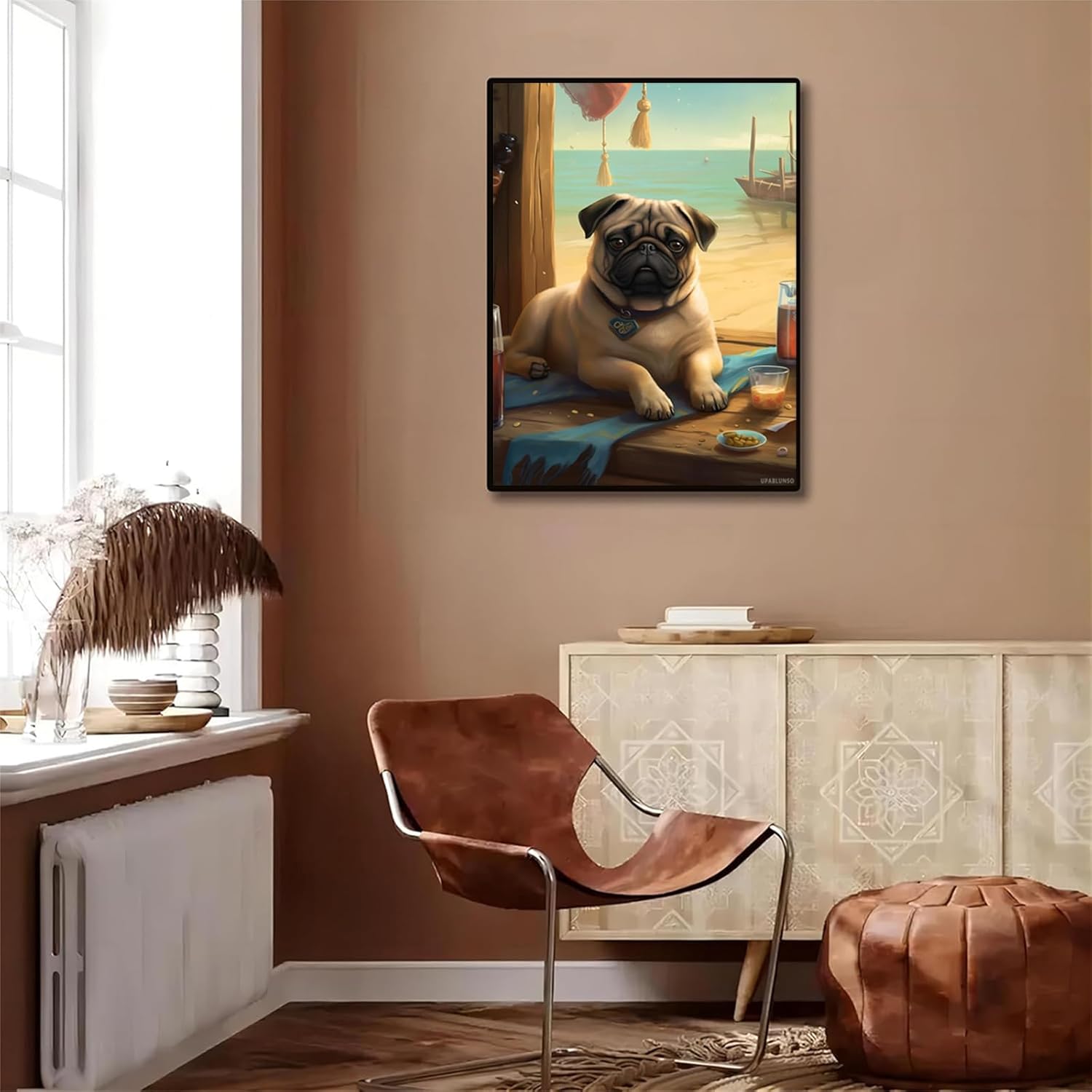 UPABLUNSO Pug Dog Diamond Painting Kits for Adults Cute Pug on Beach Full Drill Diamond Art Kit for Adults Beginner DIY 5D Diamond Dots Painting Craft for Wall Decor Gift 12x16 Inch
