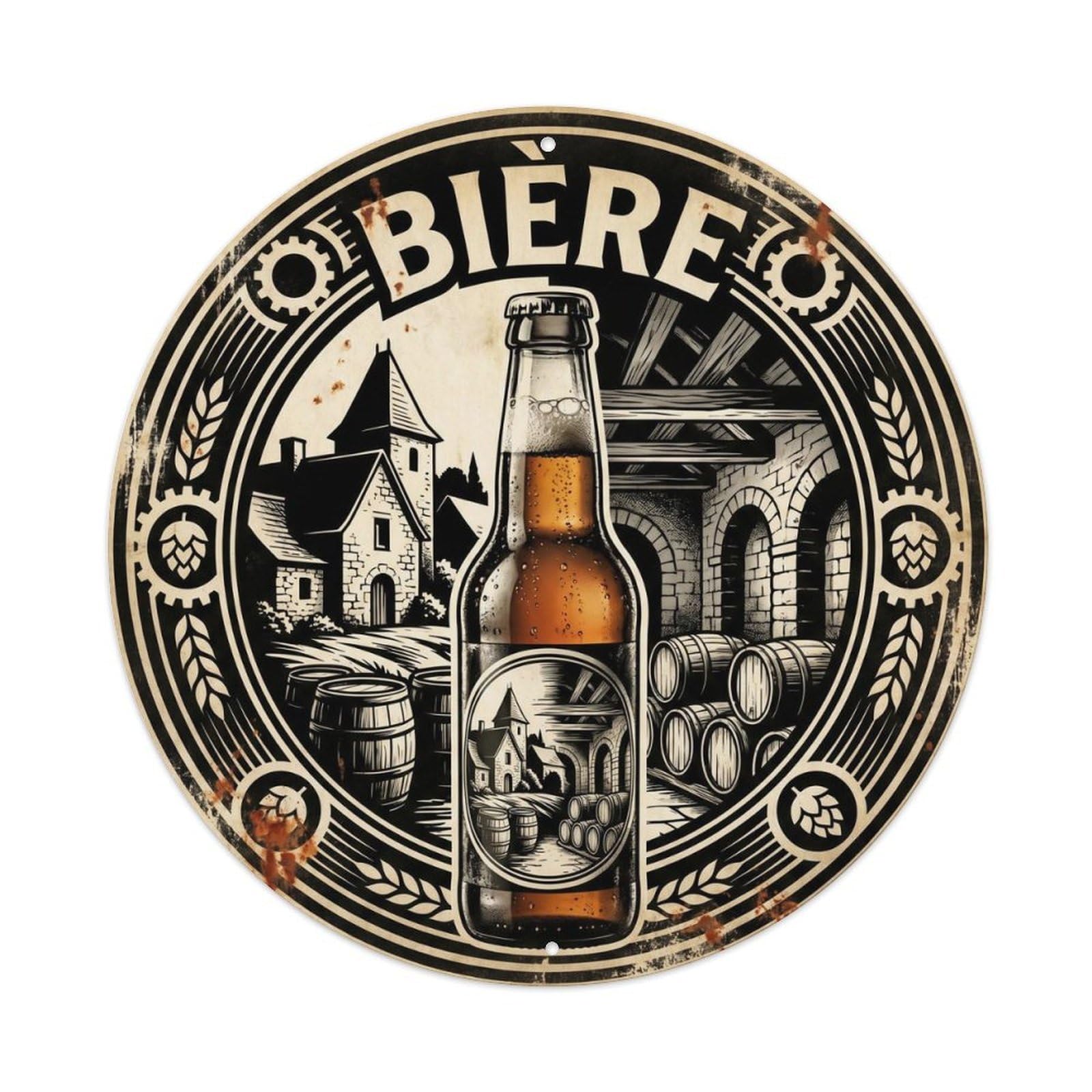 Pub Brewery Beer Mug French Culture Vintage Monochrome Metal Tin Sign