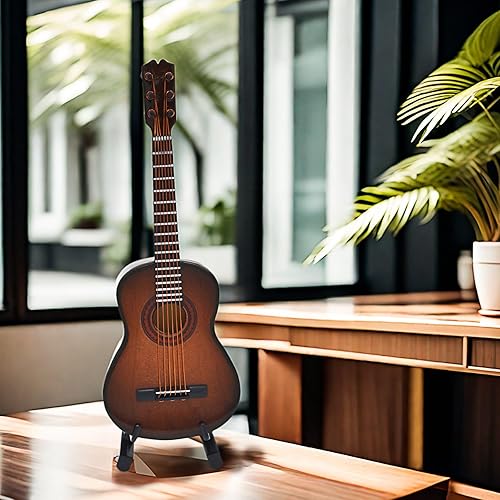 Miniatura 7 de Musiin Guitarra en miniatura con soporte y estuche, mini 6 cuerdas, guitarra clásica, instrumentos musicales, modelo de casa de muñecas en