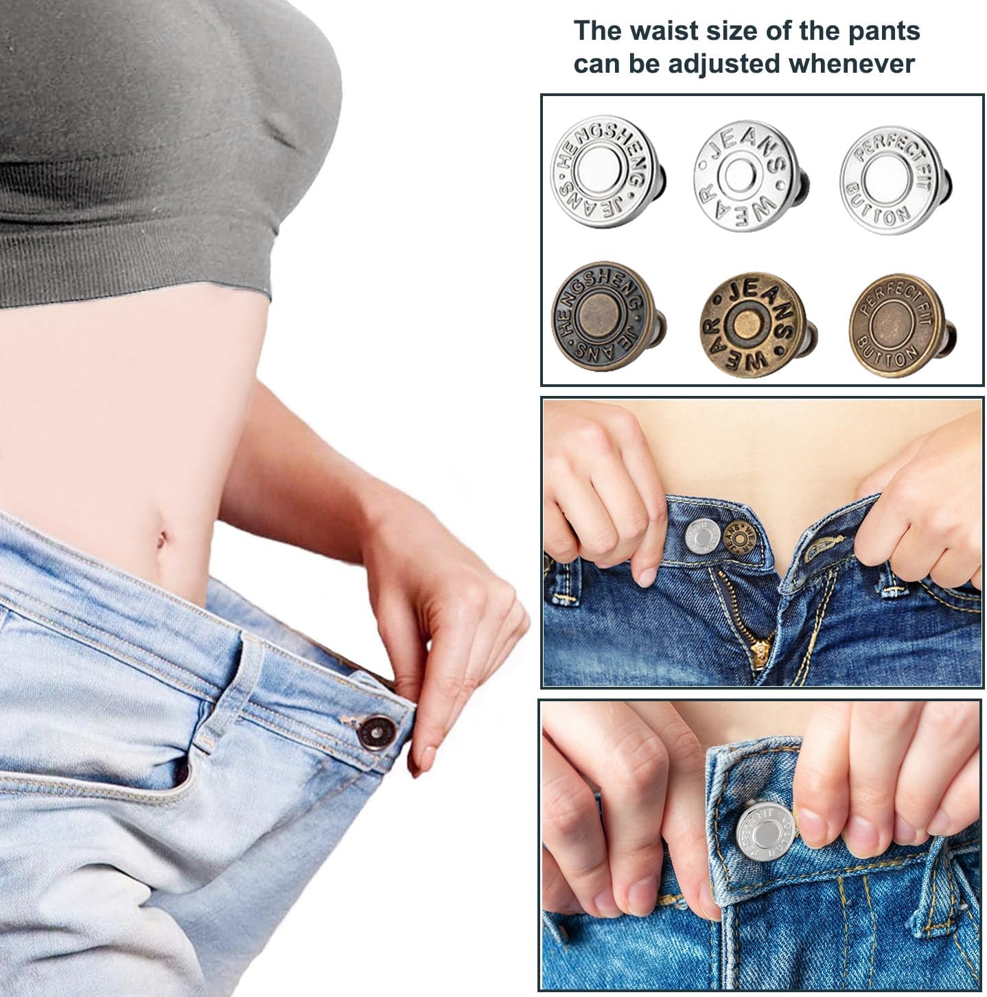 ZENGLU 12 Sets Jean Buttons for Loose Jeans No Sew Button for Jeans Instant 17mm Replacement Button Adjustable Pants Buttons Waist Tightener